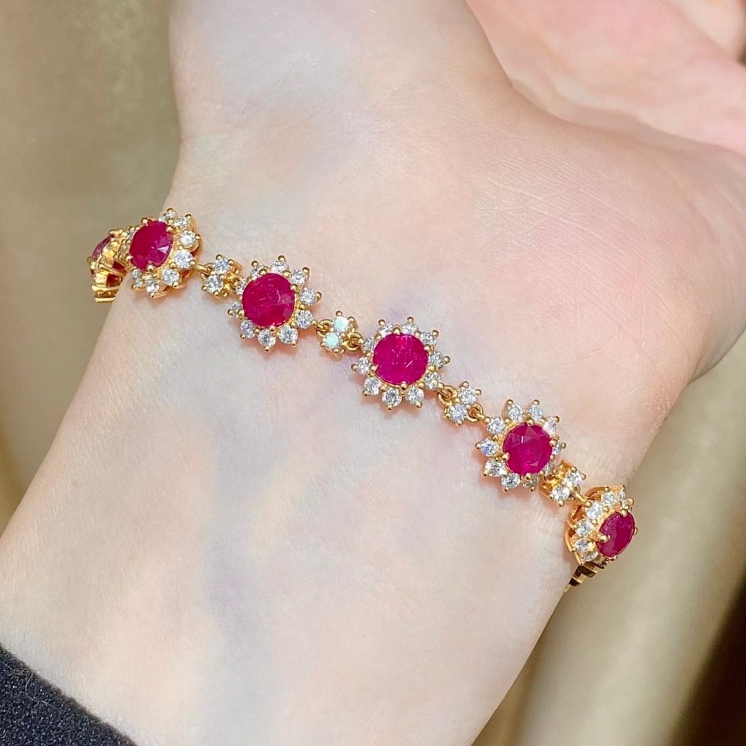 14k Gold 6.85 Ctw Natural Ruby & Diamond Bracelet - 6