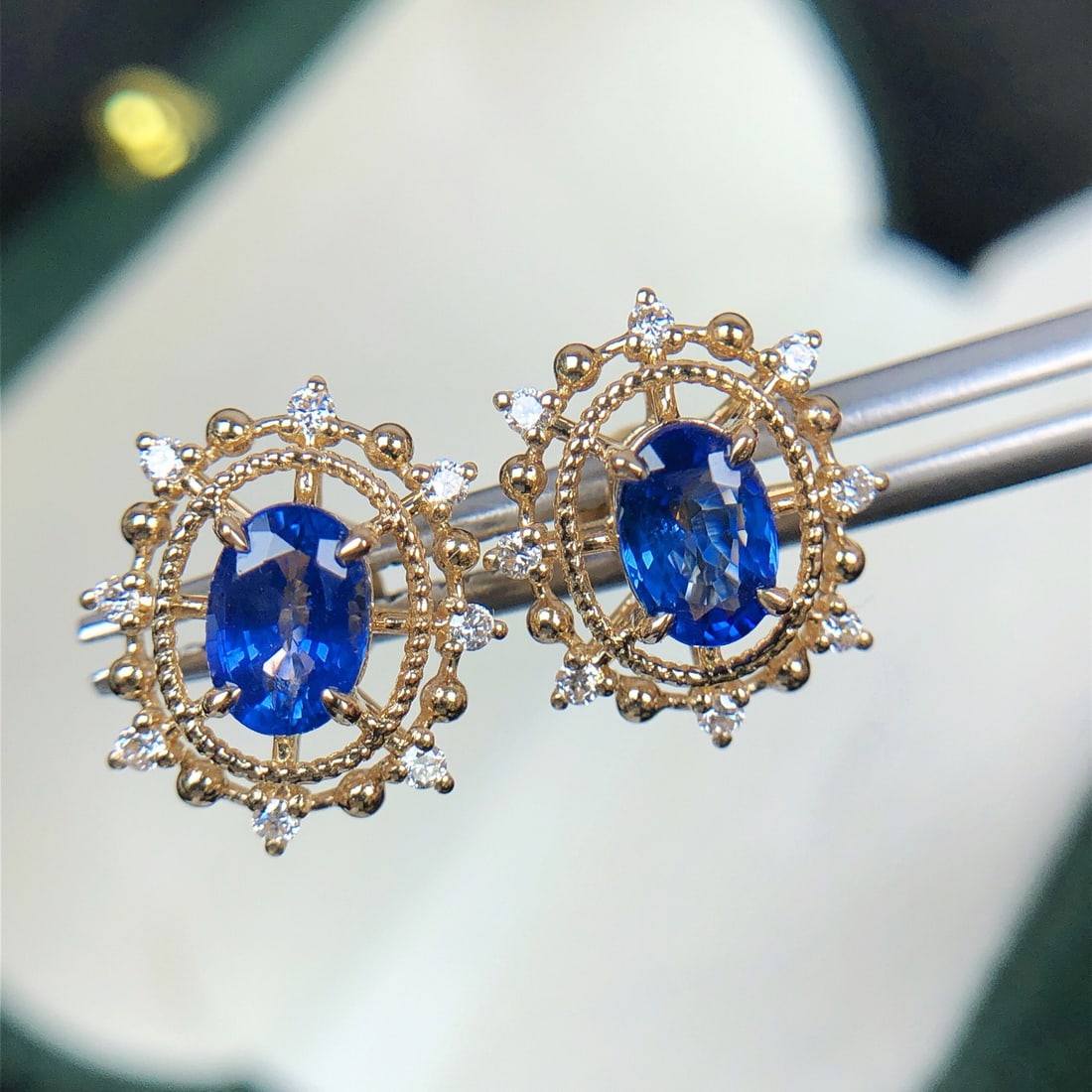 14k Gold 1.58 Ctw Natural Sapphire & Diamond Earrings