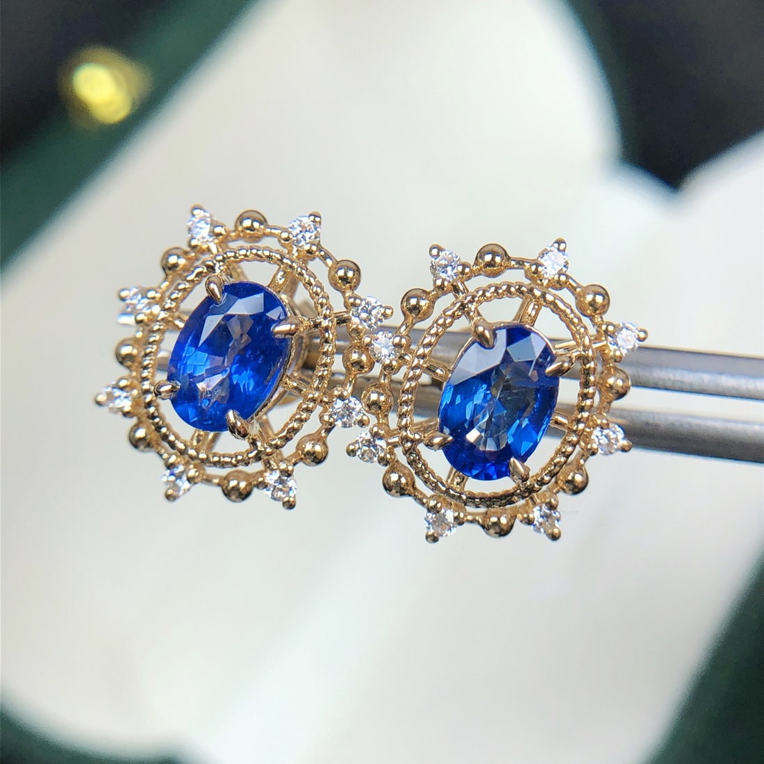 14k Gold 1.58 Ctw Natural Sapphire & Diamond Earrings - 2