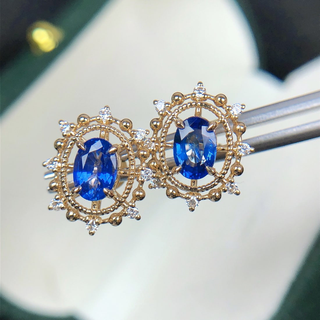 14k Gold 1.58 Ctw Natural Sapphire & Diamond Earrings - 4