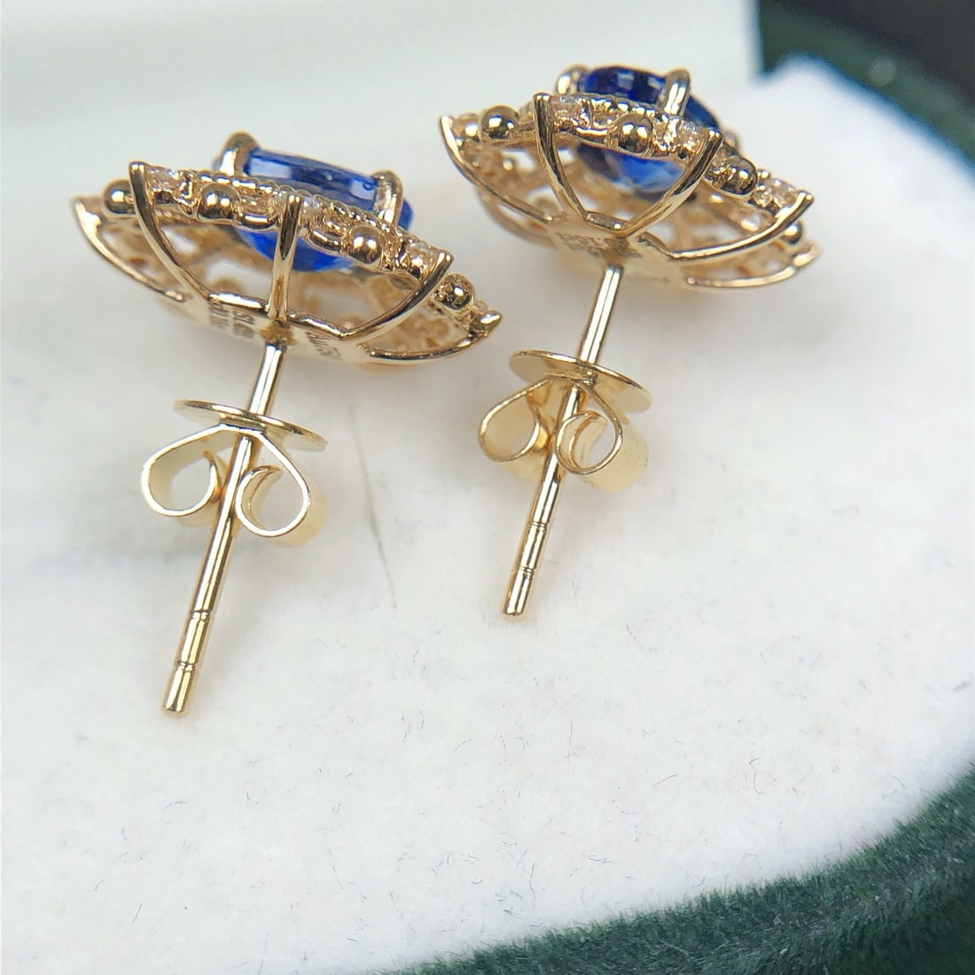 14k Gold 1.58 Ctw Natural Sapphire & Diamond Earrings - 5