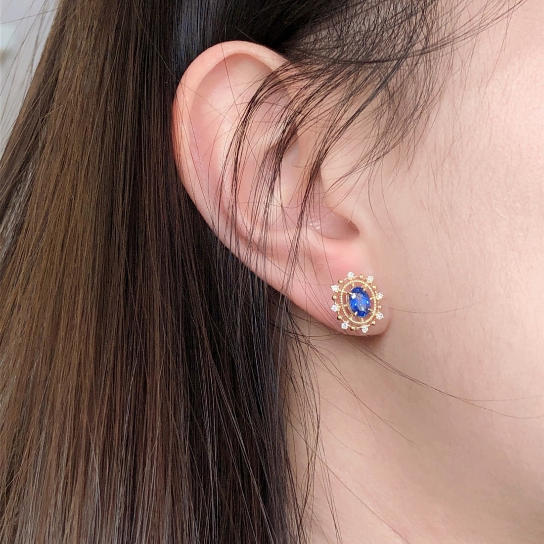 14k Gold 1.58 Ctw Natural Sapphire & Diamond Earrings - 7