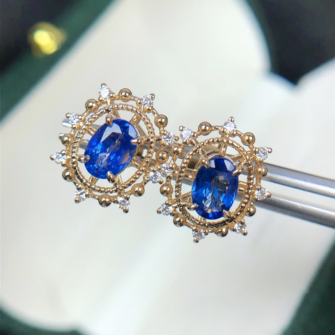 14k Gold 1.58 Ctw Natural Sapphire & Diamond Earrings - 8