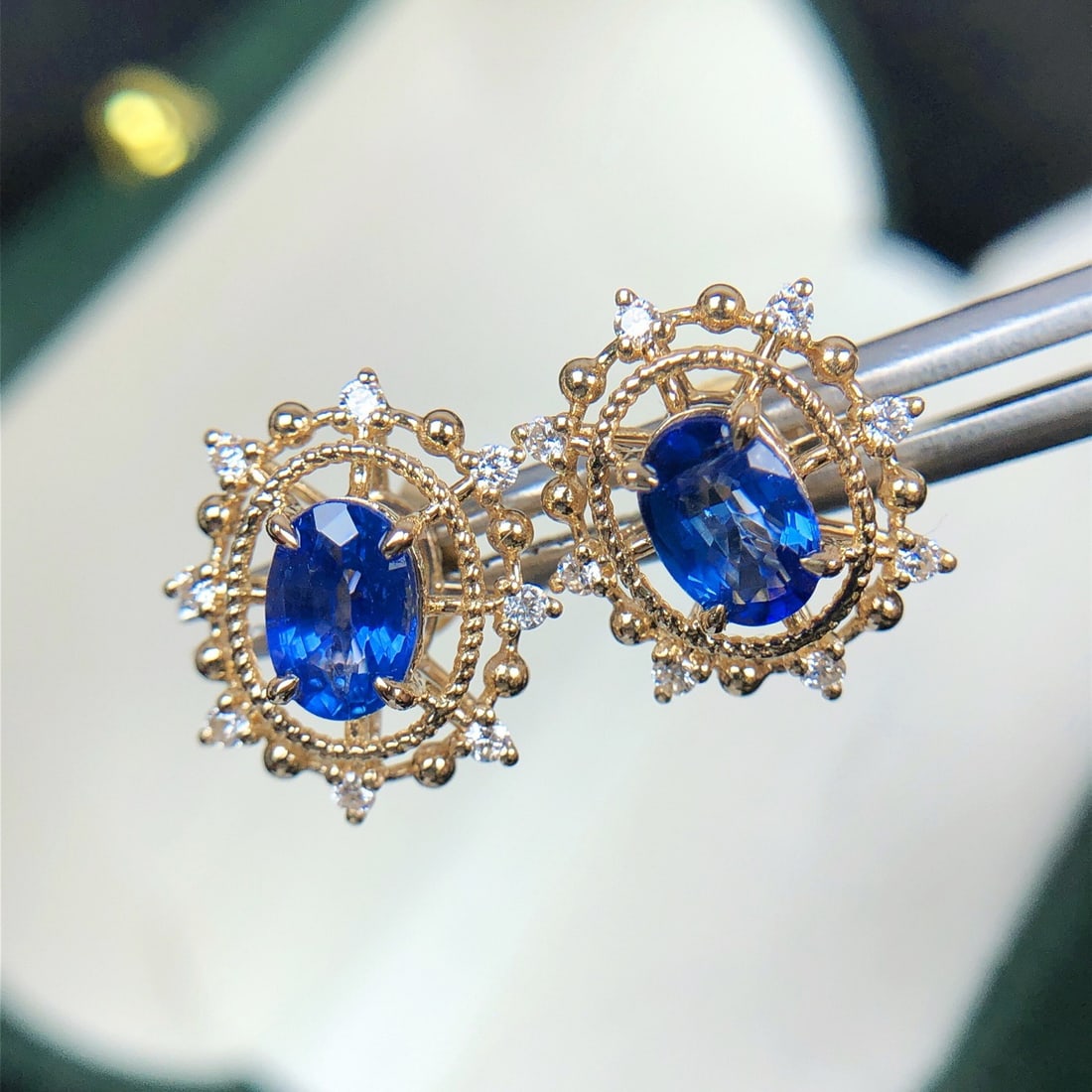 14k Gold 1.58 Ctw Natural Sapphire & Diamond Earrings - 9