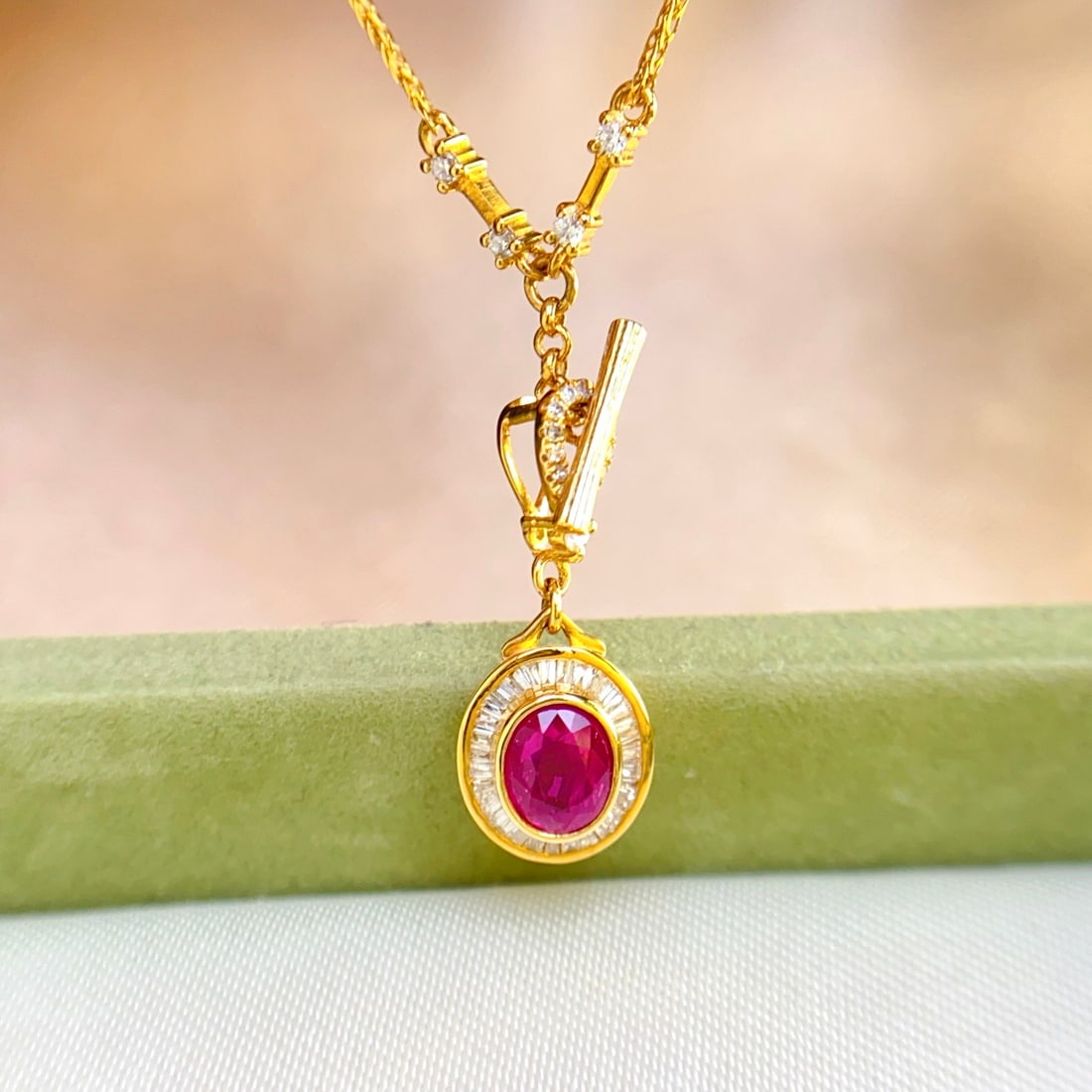 14k Gold 0.60 Ct Natural Ruby & Diamond Necklace