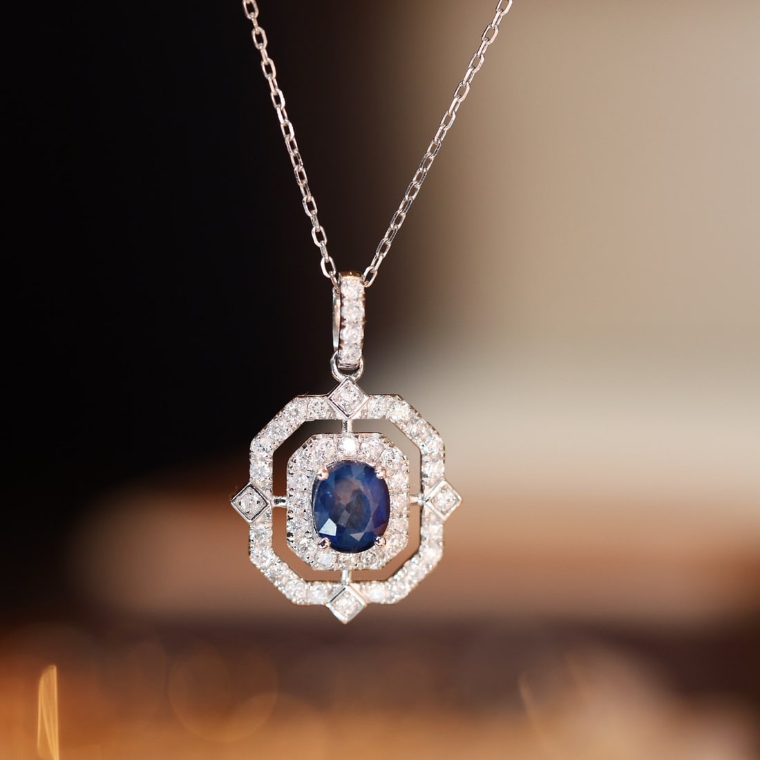 14k Gold 1.43 Ctw Natural Sapphire & Diamond Pendant( Without Chain )