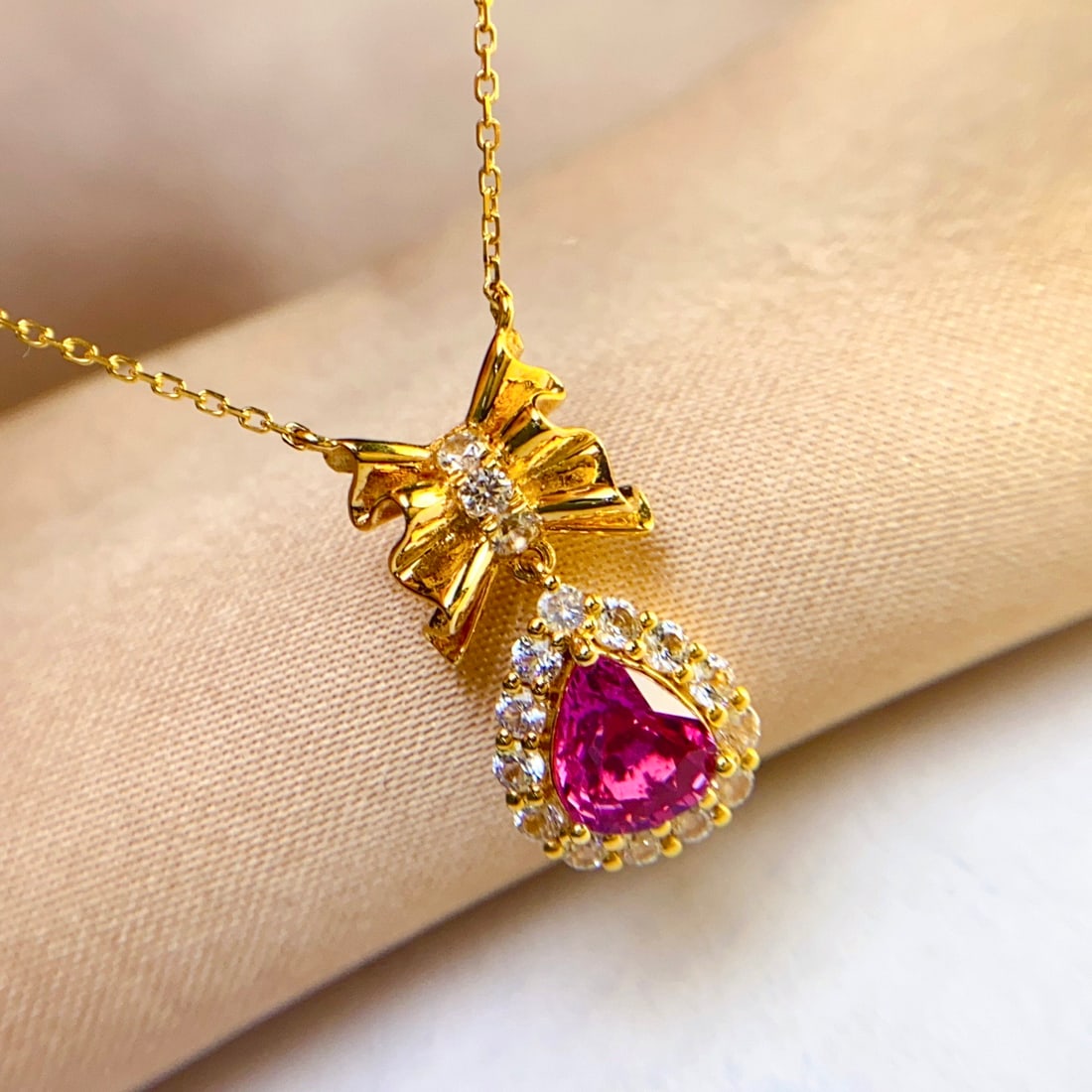 14k Gold 1.10 Ct Natural Ruby & Sapphire Necklace - 2