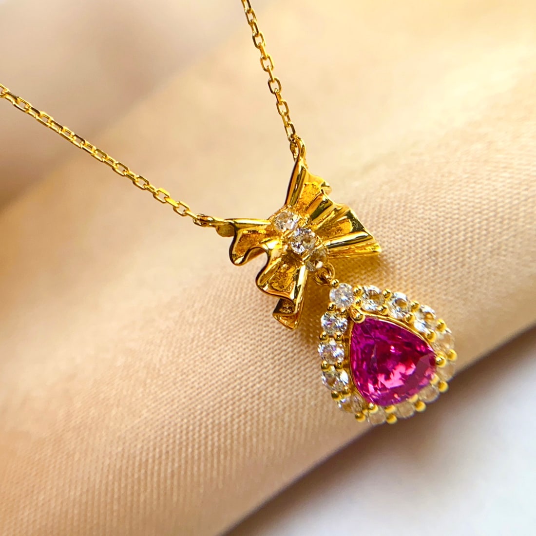 14k Gold 1.10 Ct Natural Ruby & Sapphire Necklace - 3