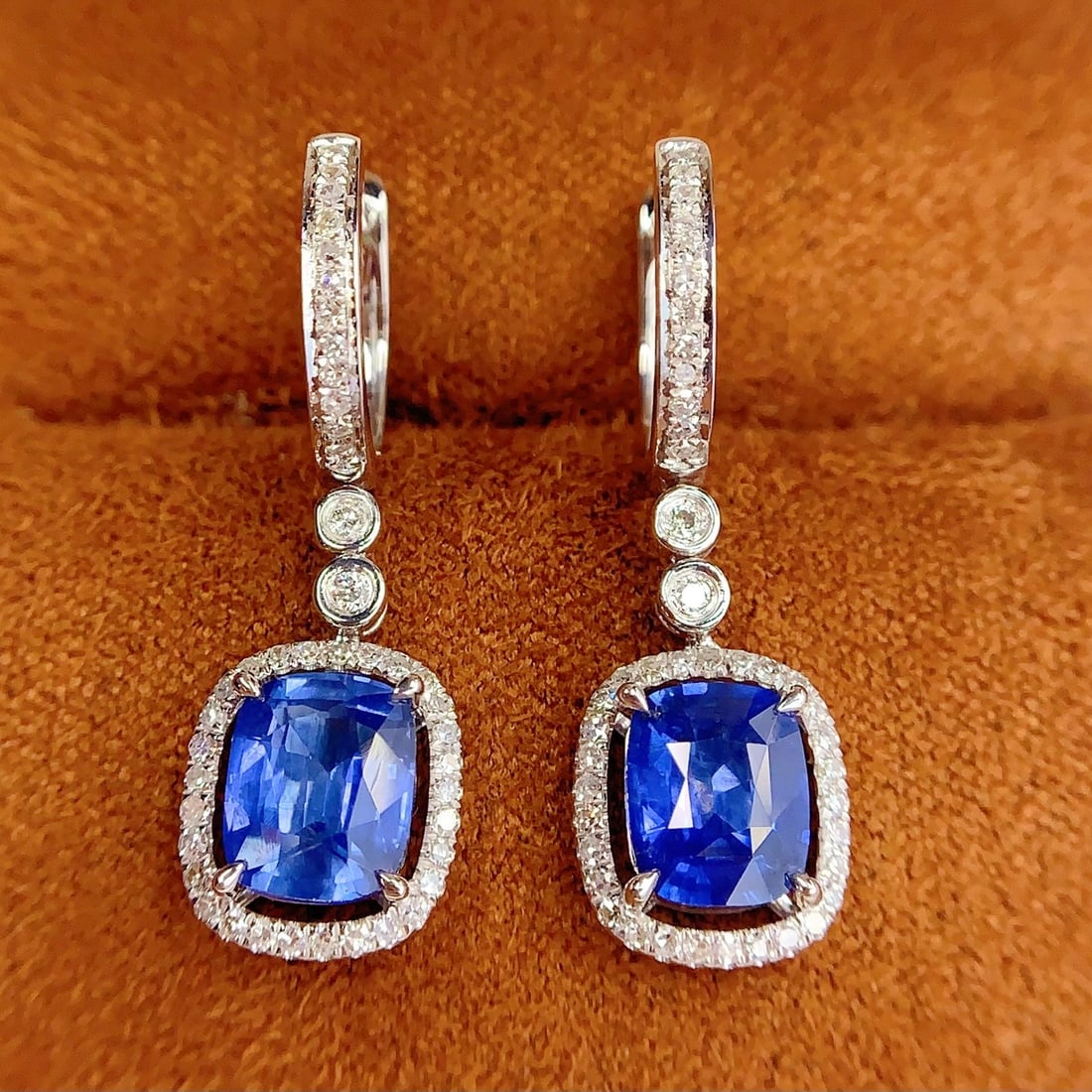14k Gold 2.6 Ct Natural Sapphire & Diamond Earrings - 2
