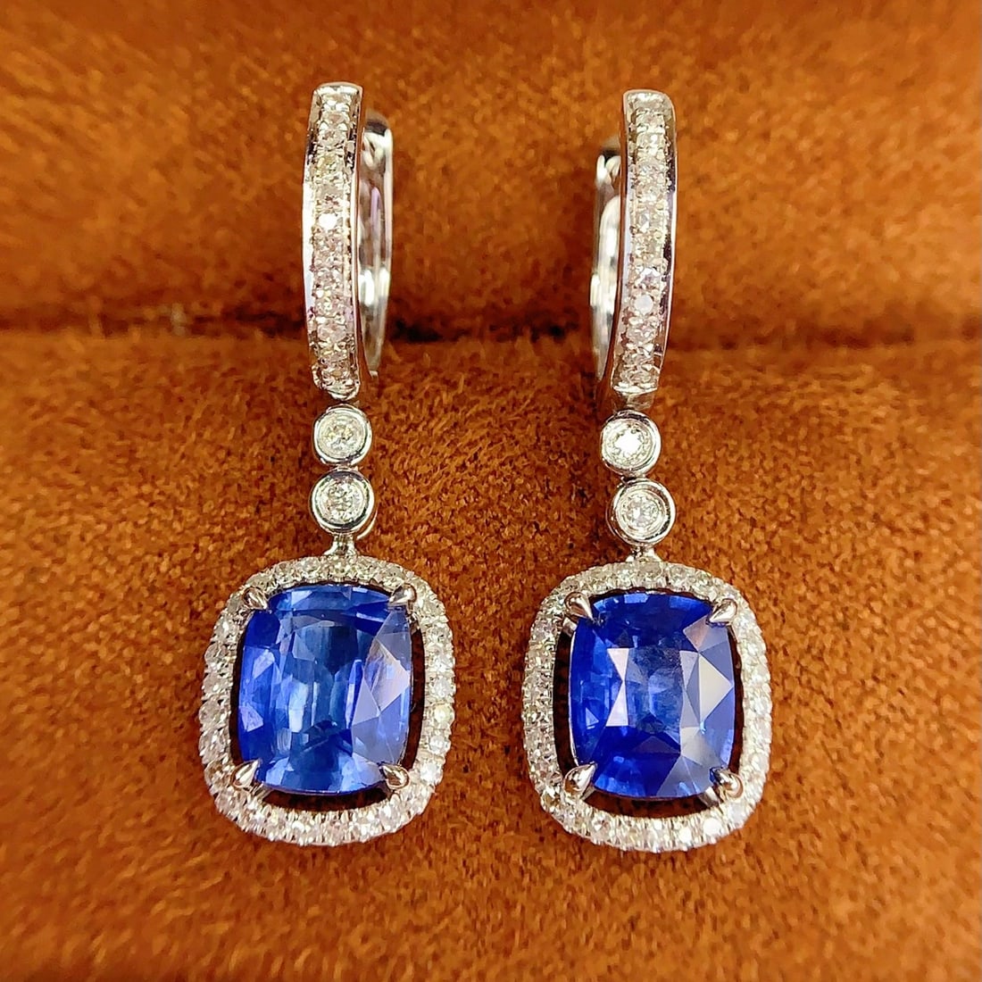 14k Gold 2.6 Ct Natural Sapphire & Diamond Earrings - 4