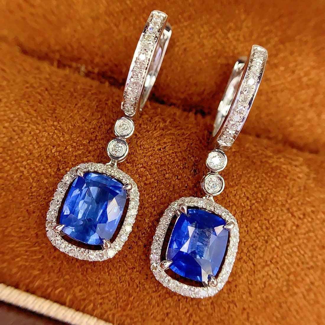 14k Gold 2.6 Ct Natural Sapphire & Diamond Earrings - 5
