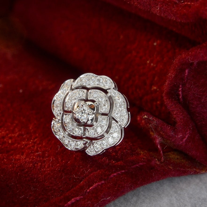 14k Gold 0.3 Ct Natural H Diamond & Flowers Earrings - 2
