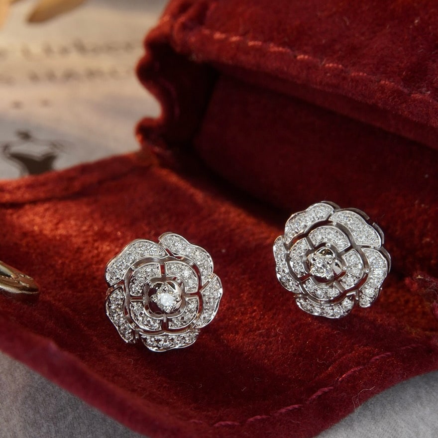 14k Gold 0.3 Ct Natural H Diamond & Flowers Earrings - 3