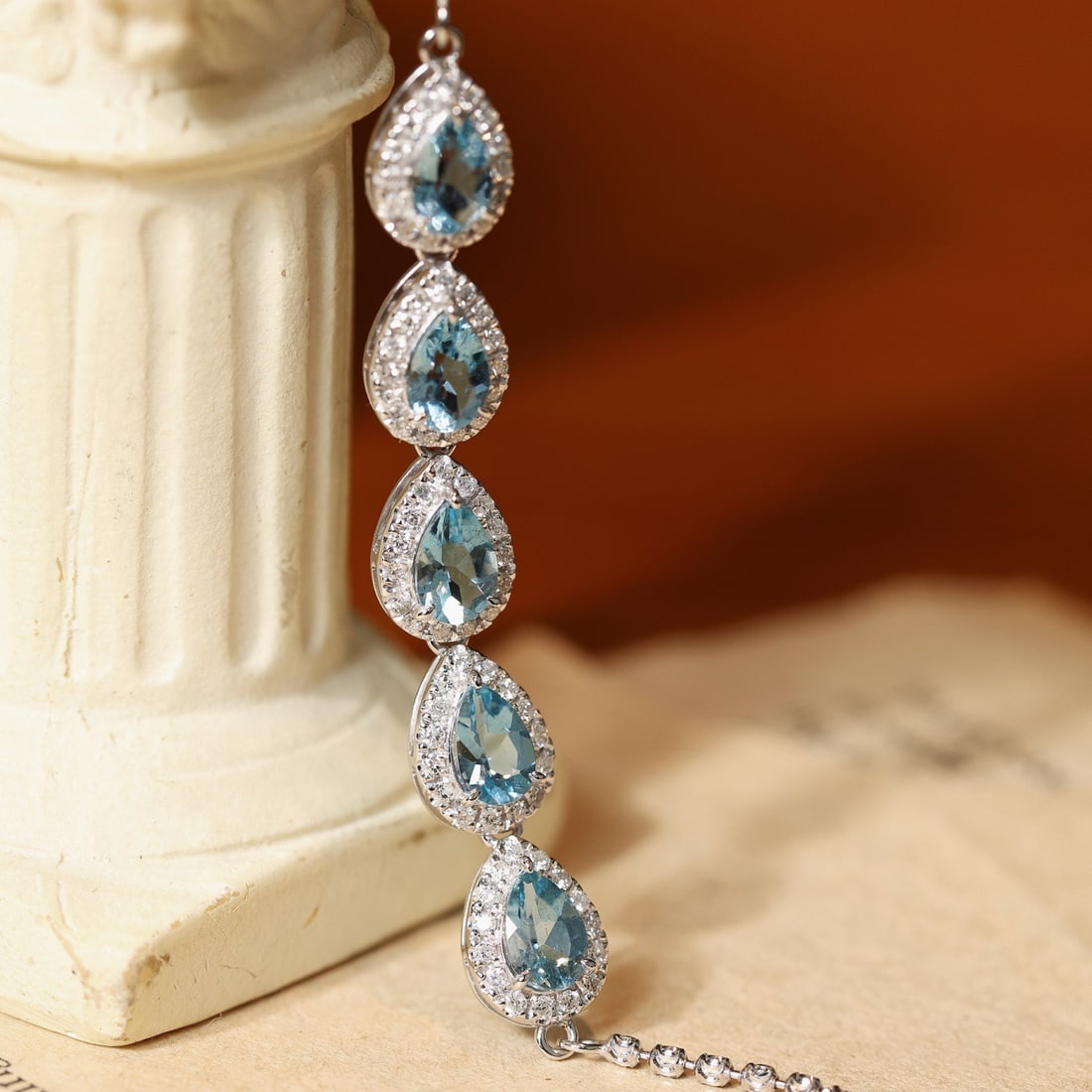 14k Gold 2.65 Ctw Natural Aquamarine & Diamond Bracelet - 4