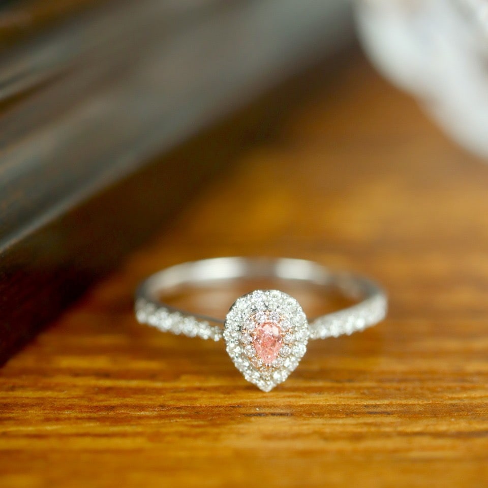 14k Gold 0.06 Ct Natural Pink Diamond & Diamond Ring