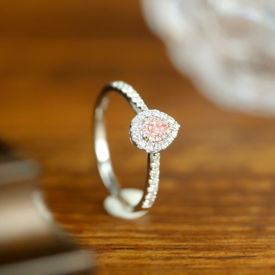 14k Gold 0.06 Ct Natural Pink Diamond & Diamond Ring - 2