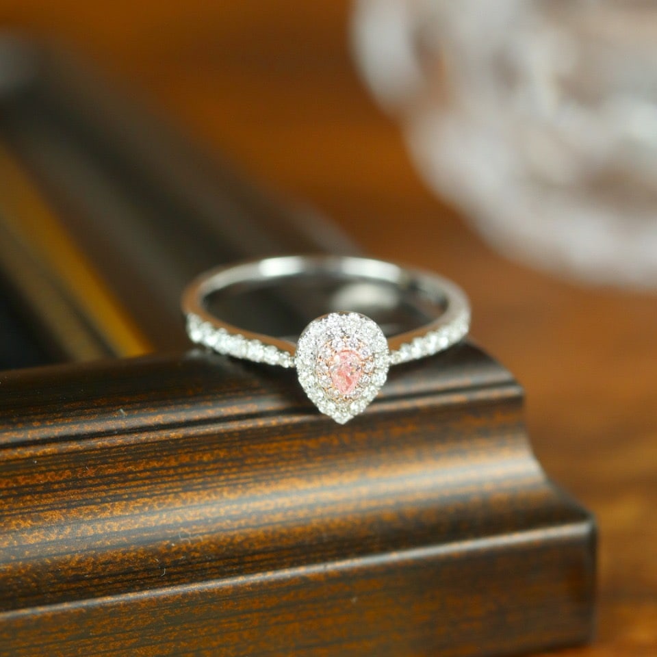 14k Gold 0.06 Ct Natural Pink Diamond & Diamond Ring - 3