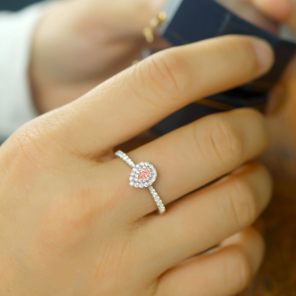 14k Gold 0.06 Ct Natural Pink Diamond & Diamond Ring - 5