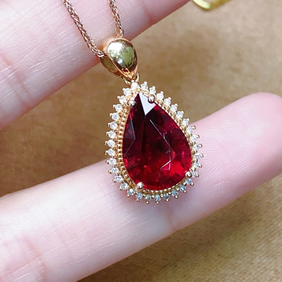 14k Gold 4.52 Ctw Natural Tourmaline & Diamond Pendant( Without Chain ) - 4