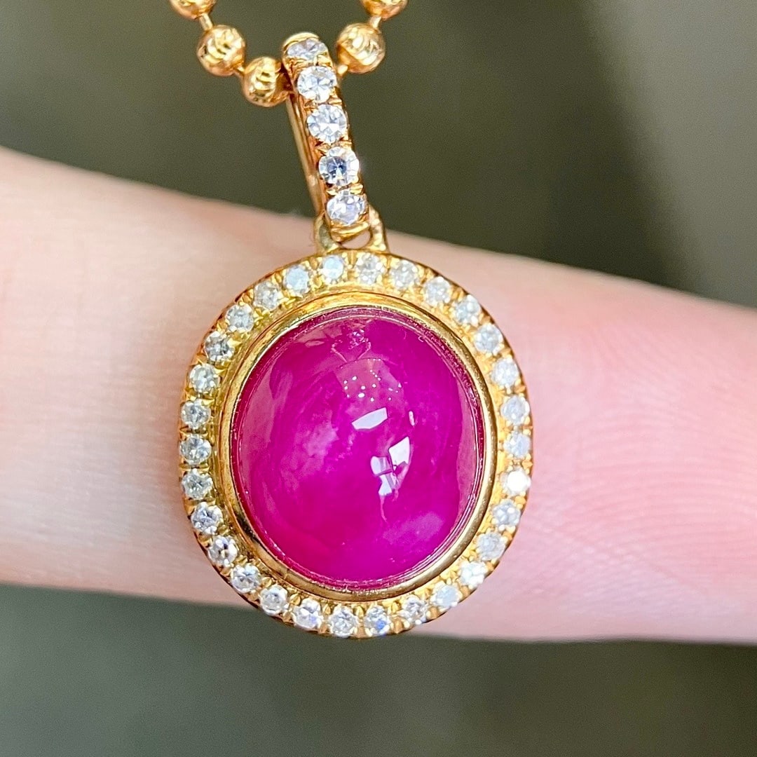 14k Gold 3.75 Ctw Natural Ruby & Diamond Pendant( Without Chain )