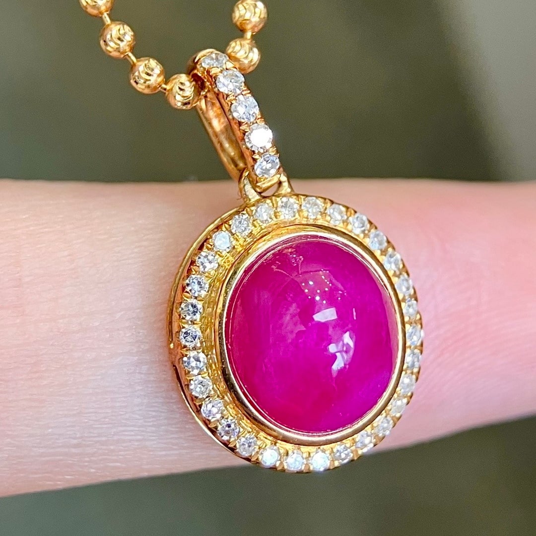 14k Gold 3.75 Ctw Natural Ruby & Diamond Pendant( Without Chain ) - 2