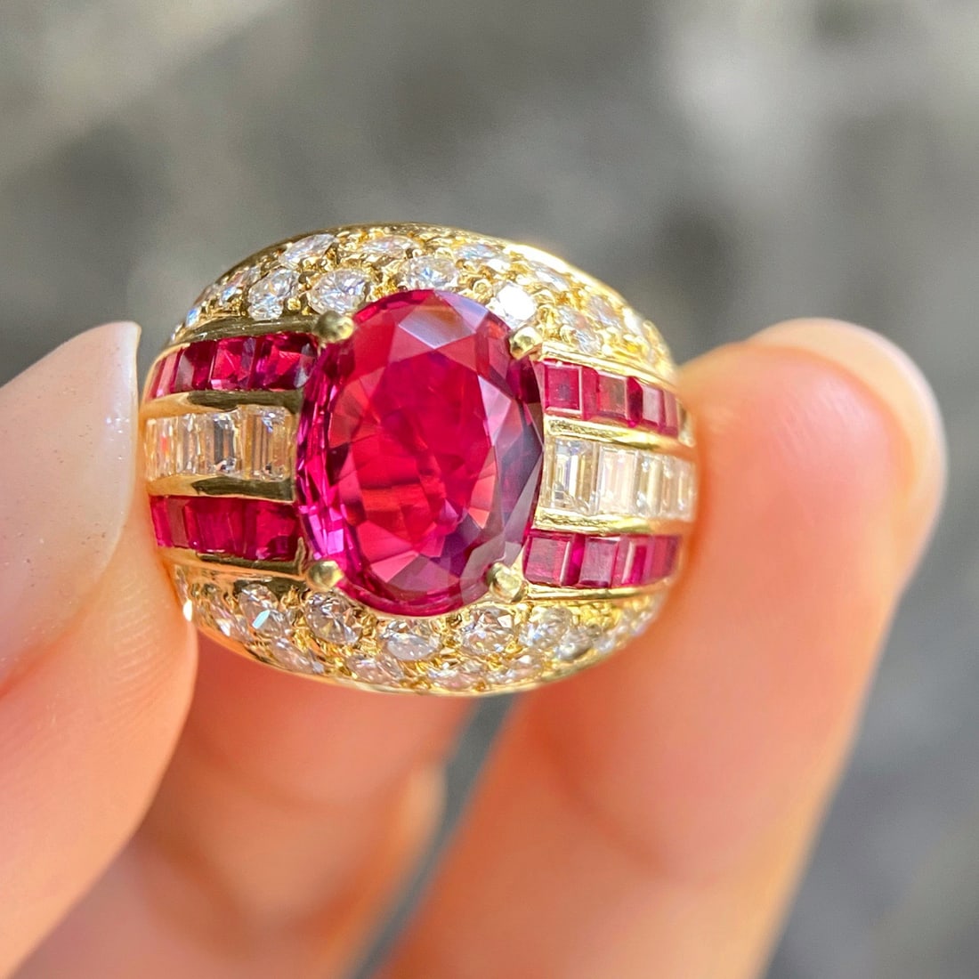 14k Gold 4.54 Ctw Natural Ruby & Diamond Ring