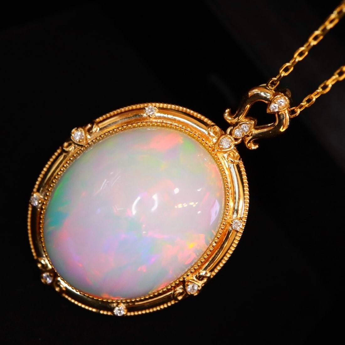 14k Gold 25.9 Ctw Natural Opal & Diamond Pendant( Without Chain ) - 4