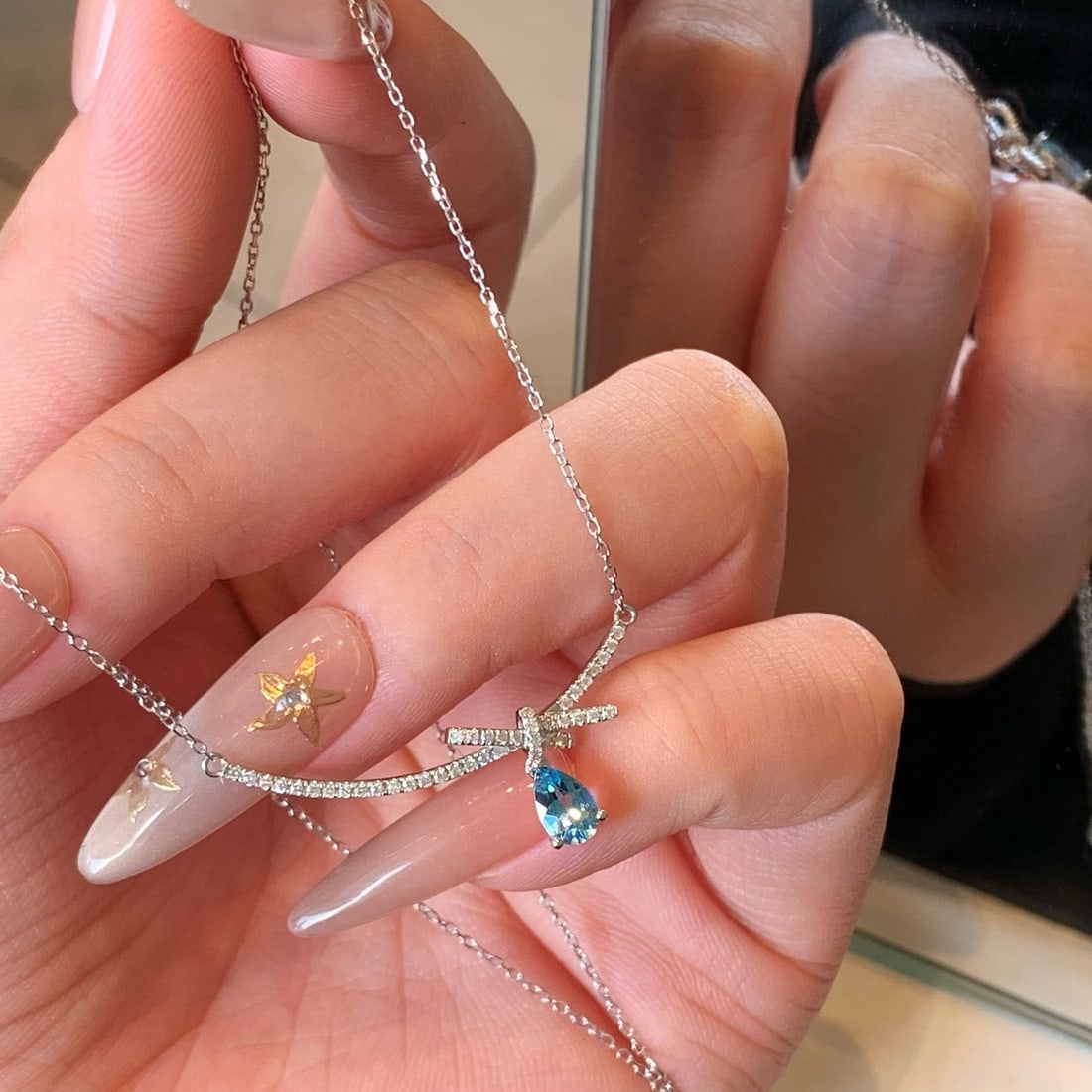14k Gold 0.62 Ctw Natural Aquamarine & Diamond Necklace - 6