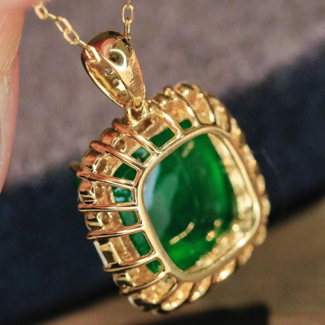 14k Gold 5.56 Ctw Vivid Green Natural Emerald & Diamond Pendant( Without Chain ) - 2