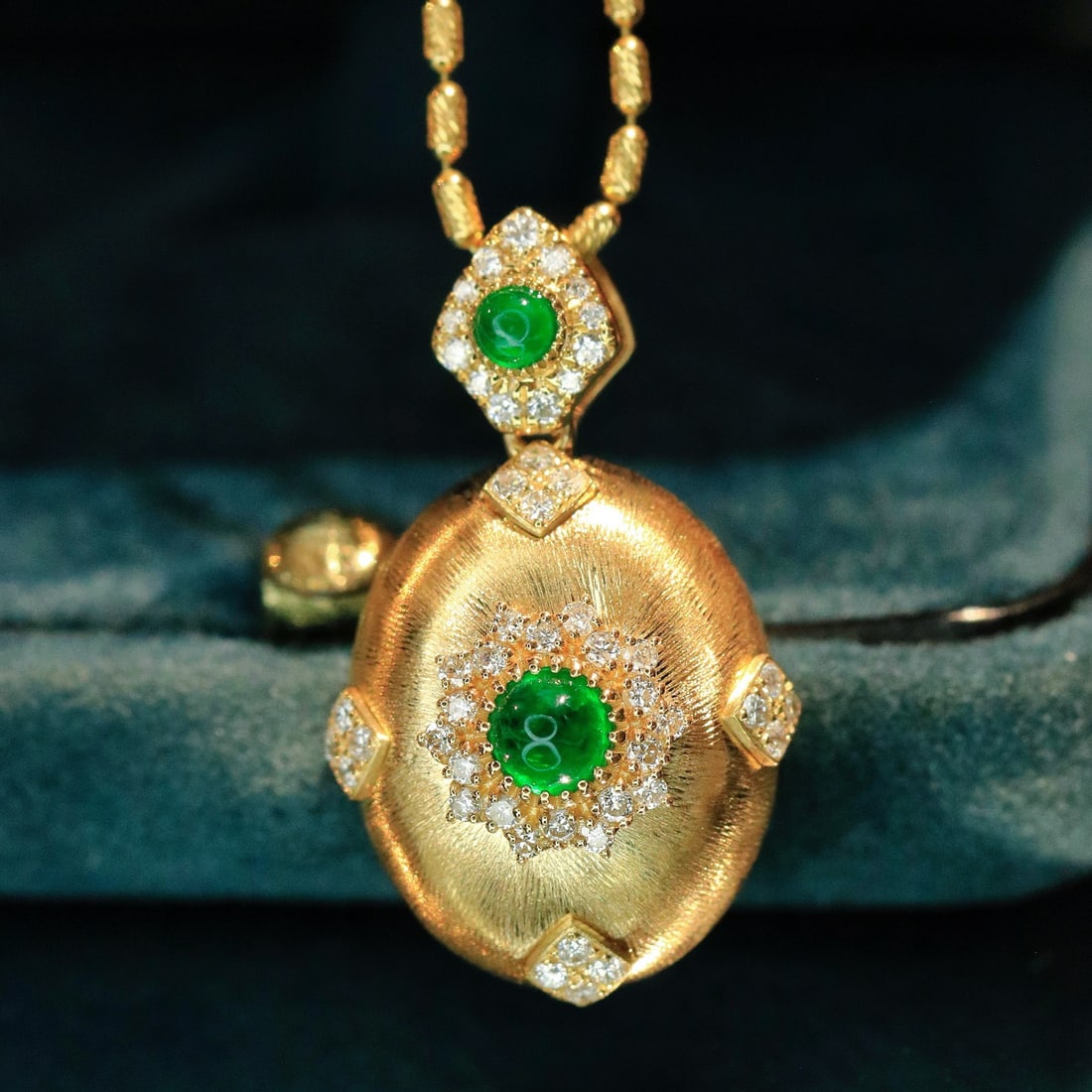14k Gold 0.63 Ctw Vivid Green Natural Emerald & Diamond Pendant( Without Chain )