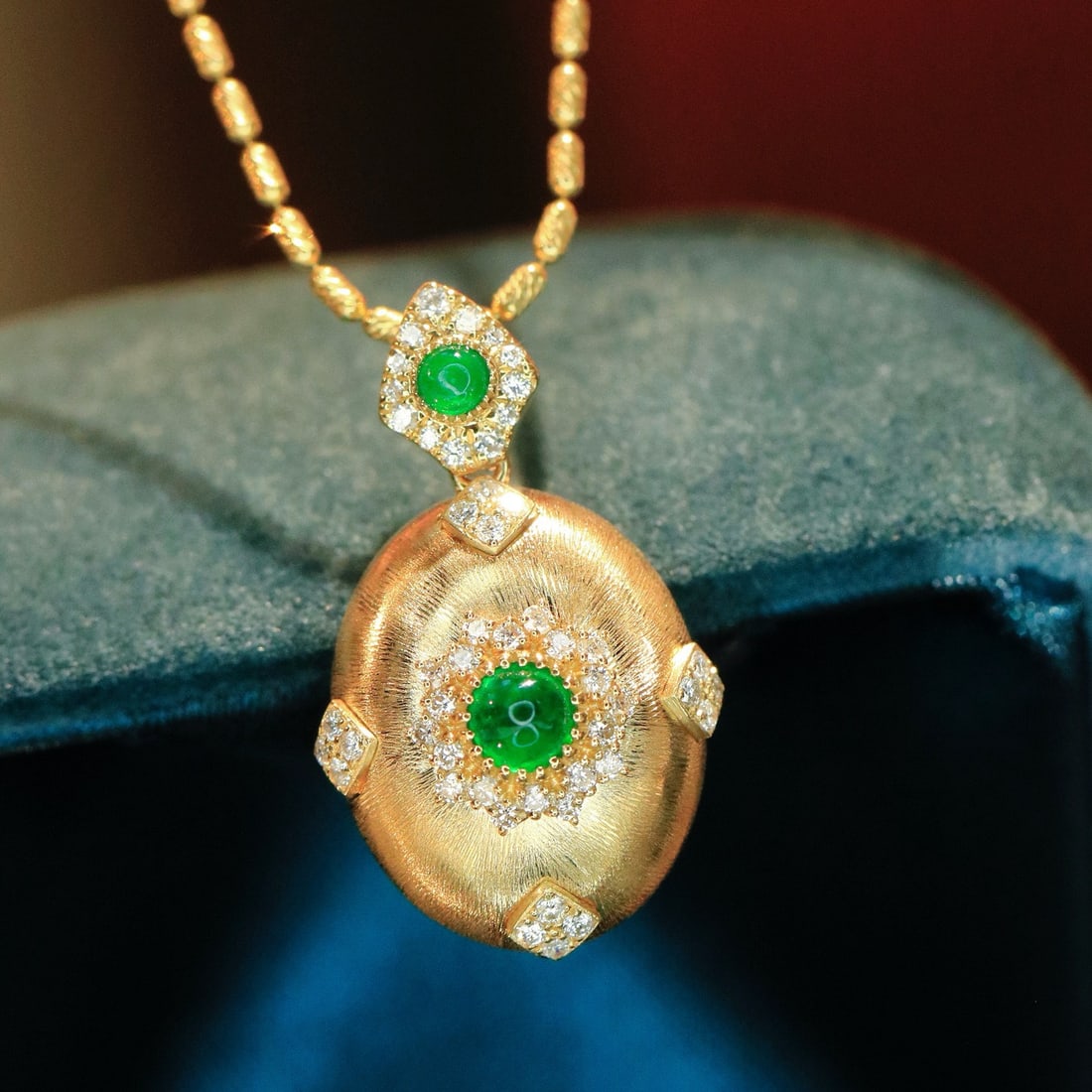 14k Gold 0.63 Ctw Vivid Green Natural Emerald & Diamond Pendant( Without Chain ) - 3