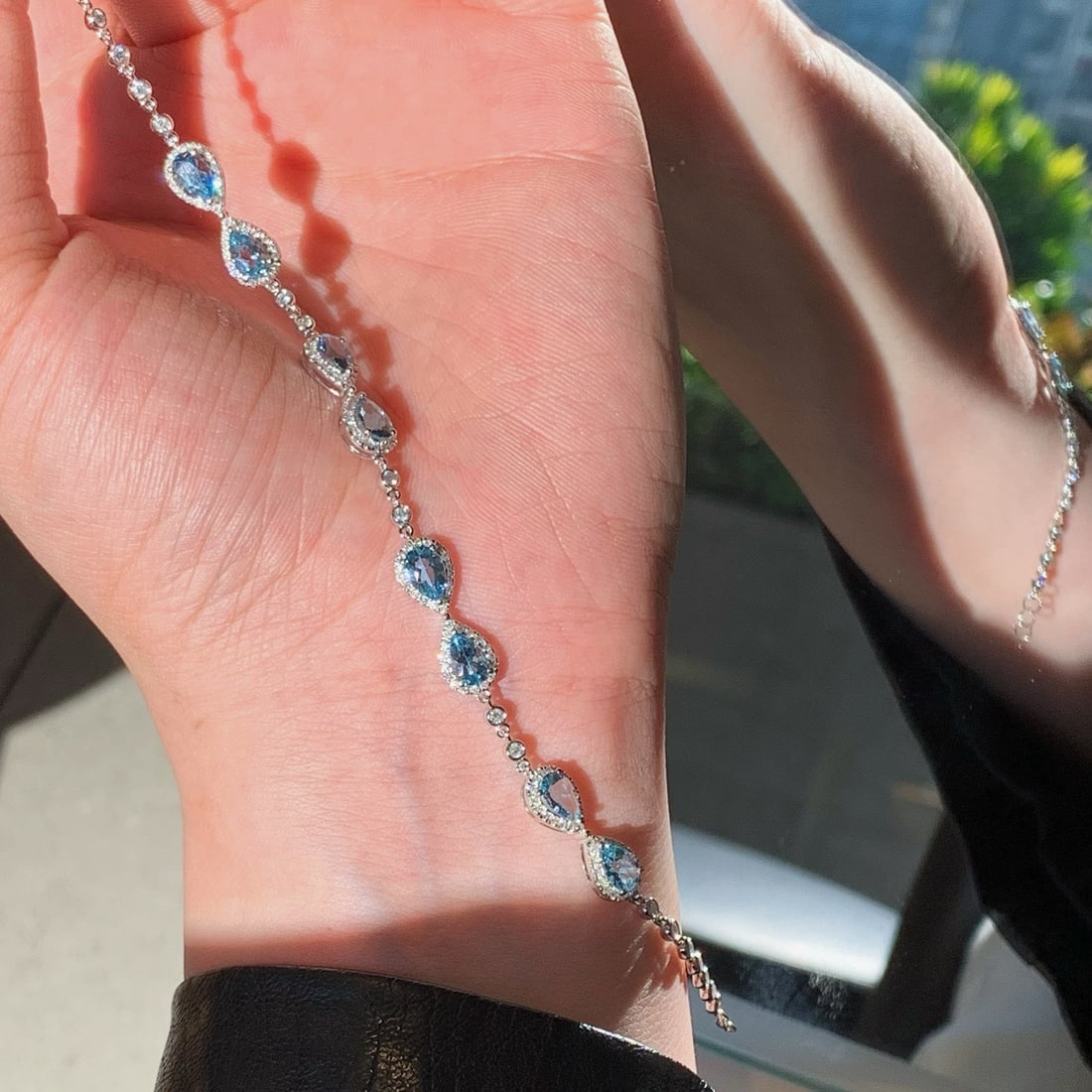 14k Gold 4.08 Ctw Natural Aquamarine & Diamond Bracelet - 6