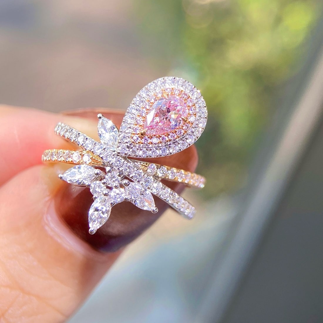Gia Certified 14k Gold 1.17 Ctw Natural Pink Diamond & Diamond Ring
