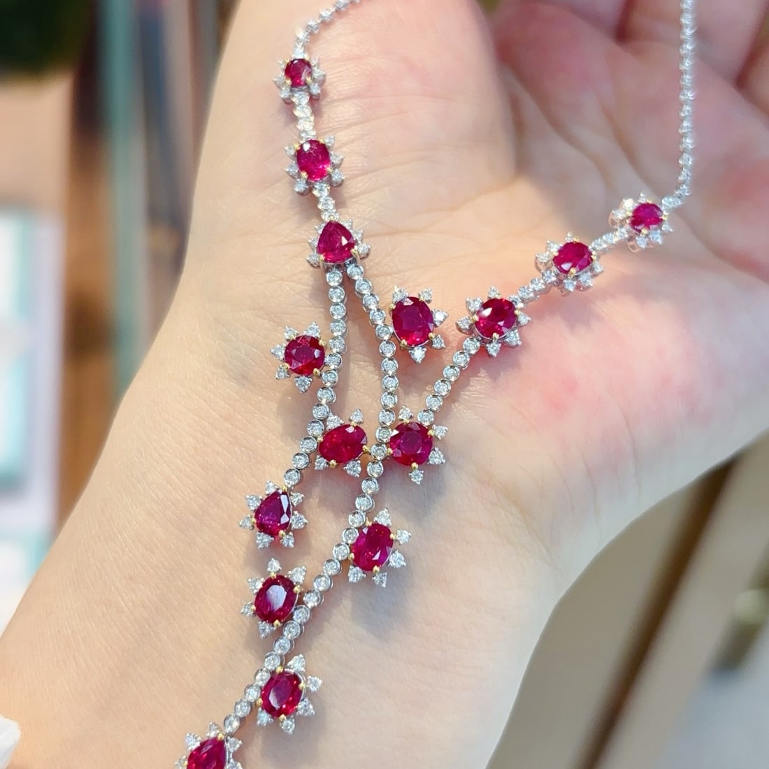 14k Gold 9.00 Ctw Natural Ruby & Diamond Necklace - 2