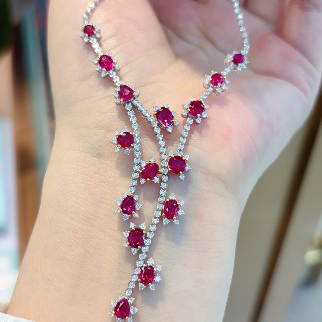 14k Gold 9.00 Ctw Natural Ruby & Diamond Necklace - 5