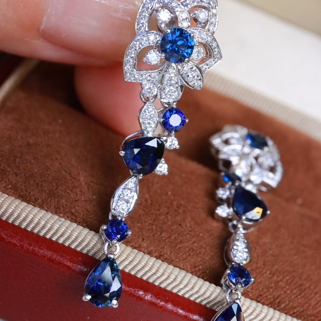 14k Gold 4.54 Ctw Natural Sapphire & Diamond Earrings