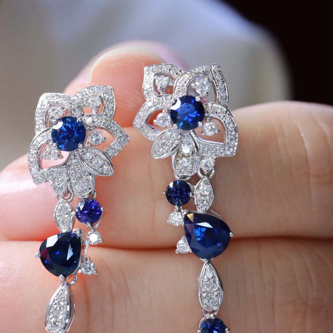 14k Gold 4.54 Ctw Natural Sapphire & Diamond Earrings - 3