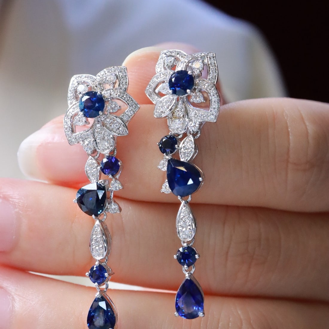 14k Gold 4.54 Ctw Natural Sapphire & Diamond Earrings - 4