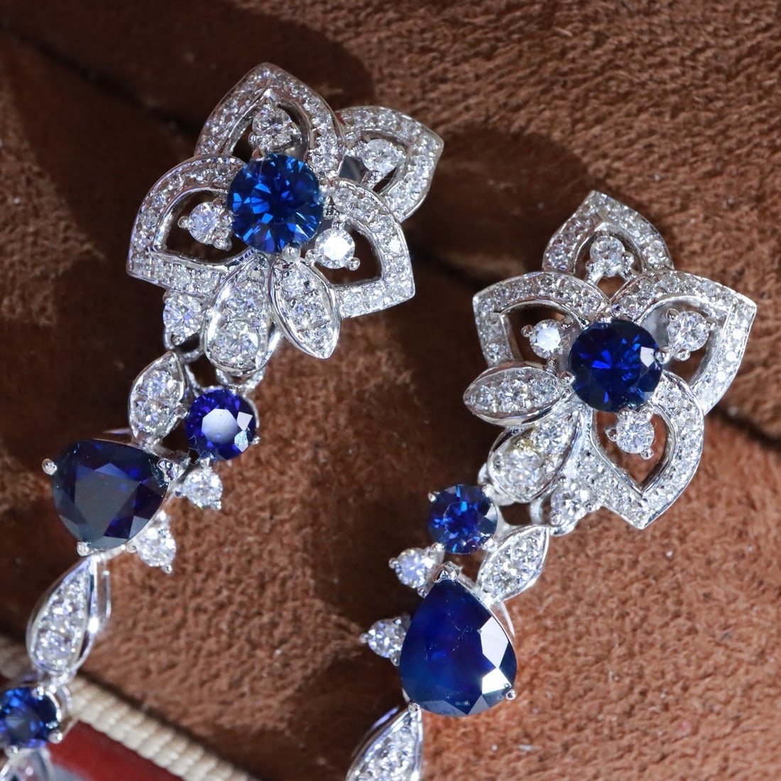 14k Gold 4.54 Ctw Natural Sapphire & Diamond Earrings - 5