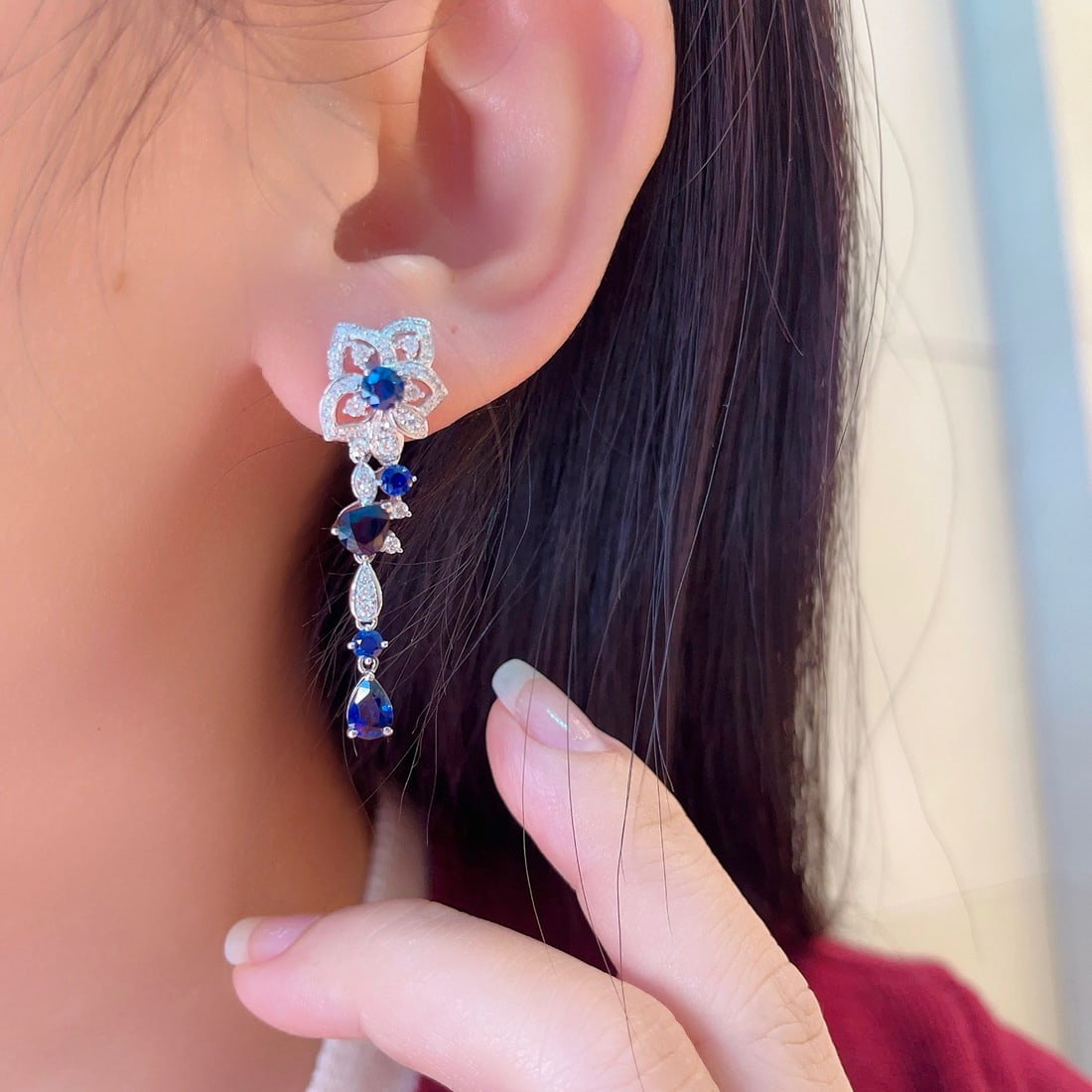 14k Gold 4.54 Ctw Natural Sapphire & Diamond Earrings - 6