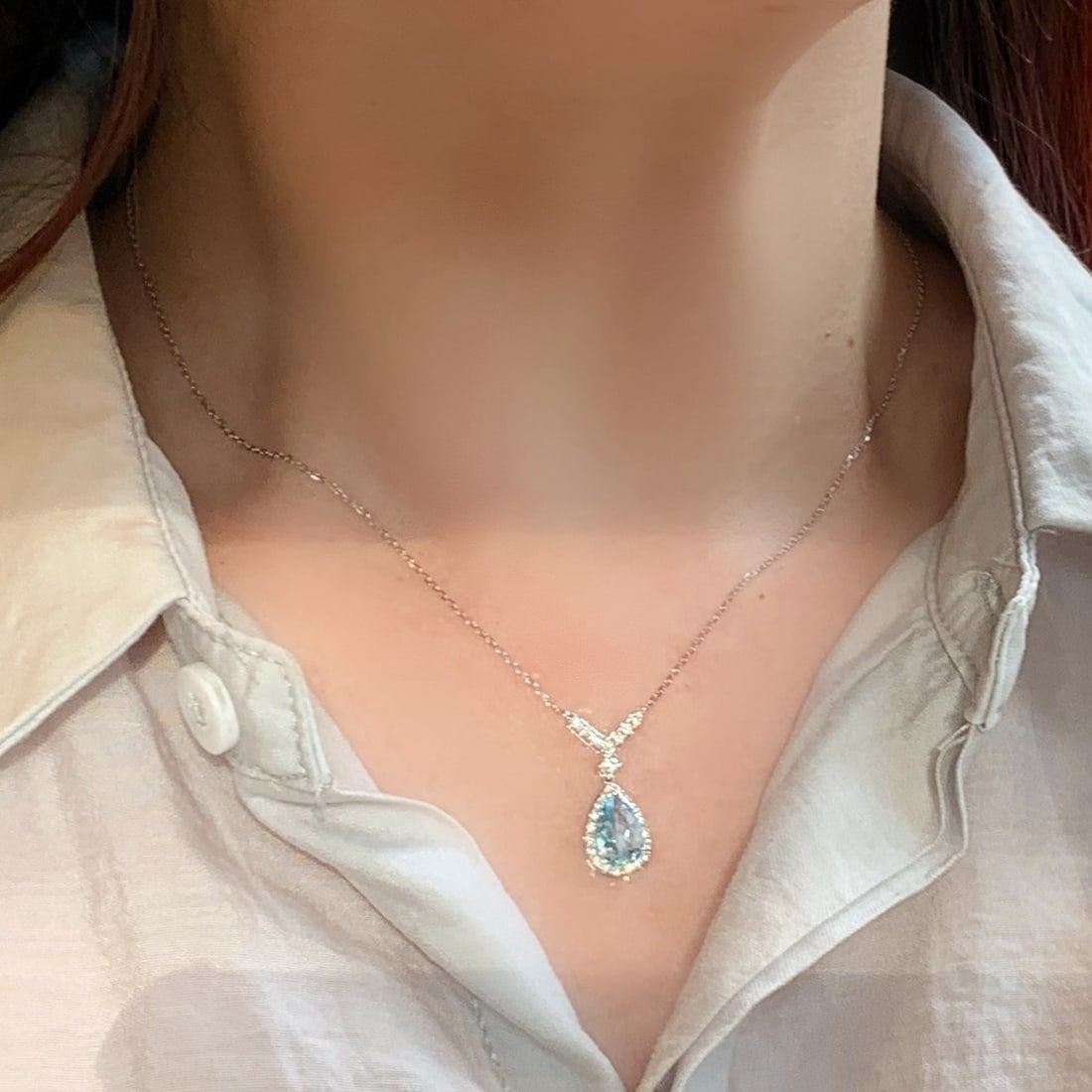 14k Gold 1.48 Ctw Natural Aquamarine & Diamond Necklace - 4