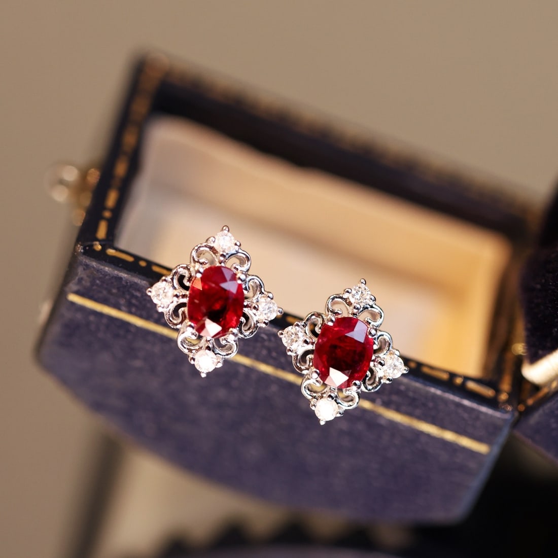 14k Gold 0.82 Ctw Natural Ruby & Diamond Earrings