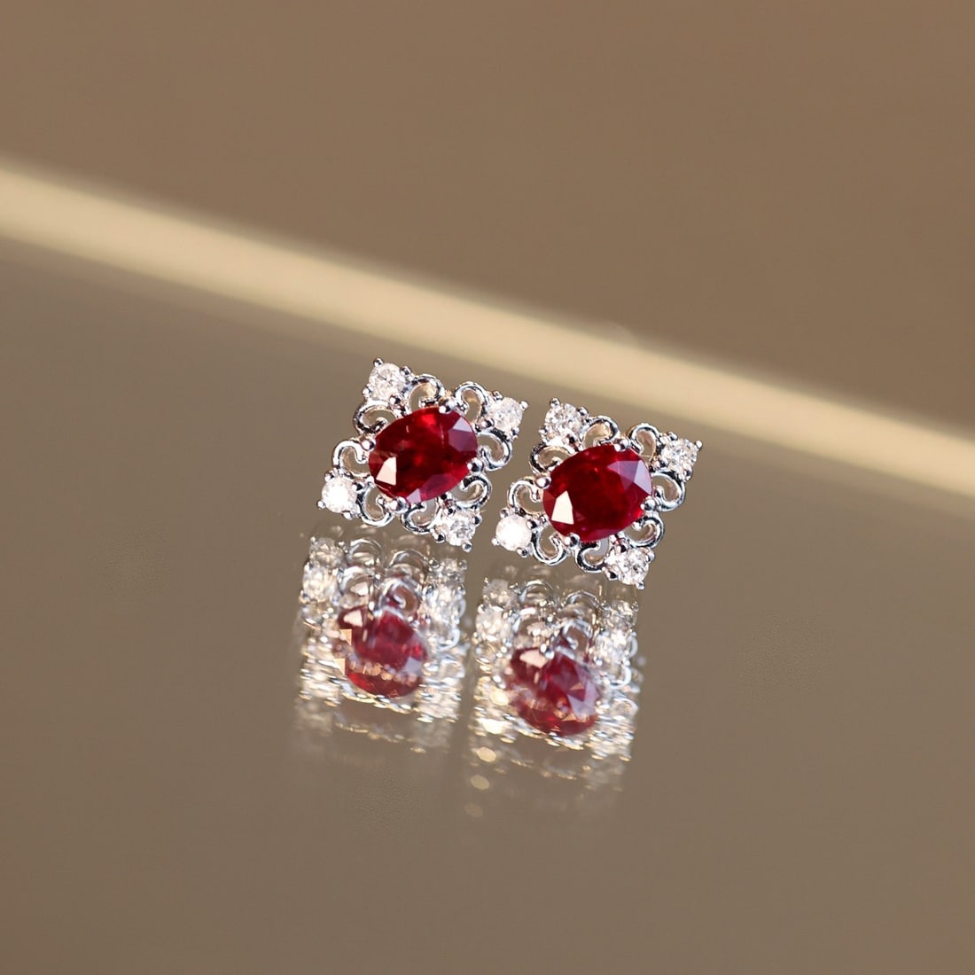 14k Gold 0.82 Ctw Natural Ruby & Diamond Earrings - 2