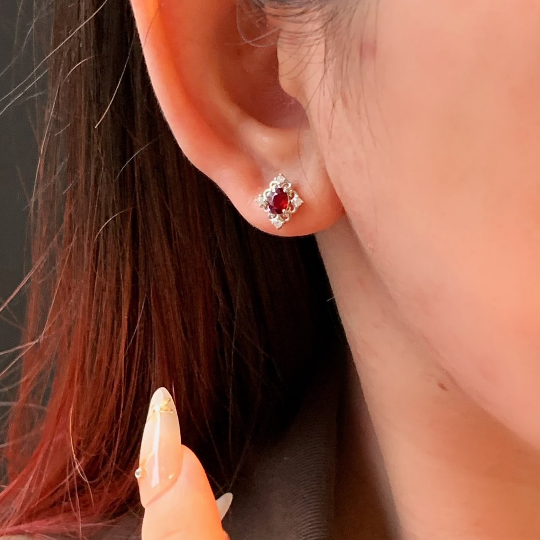 14k Gold 0.82 Ctw Natural Ruby & Diamond Earrings - 3