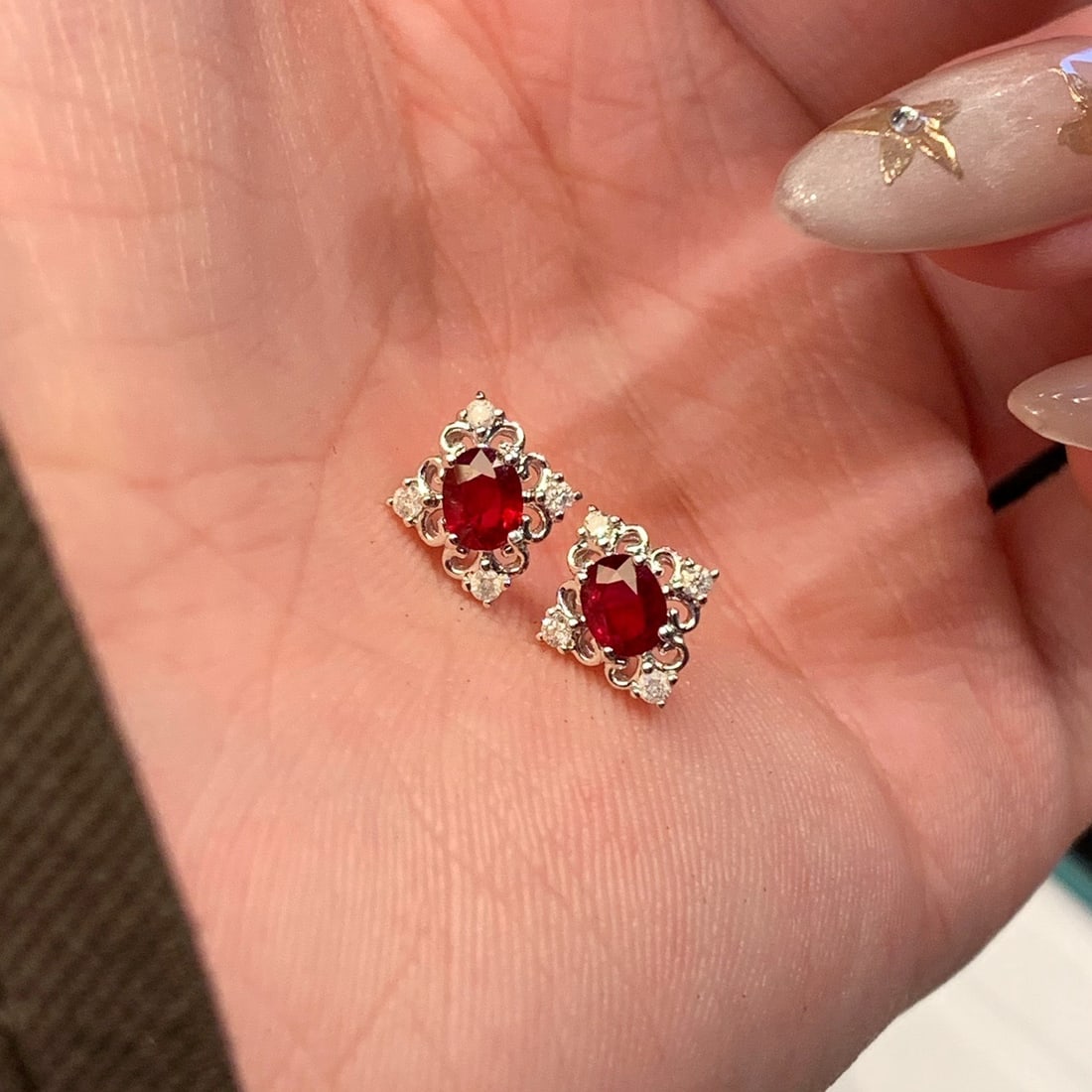 14k Gold 0.82 Ctw Natural Ruby & Diamond Earrings - 4