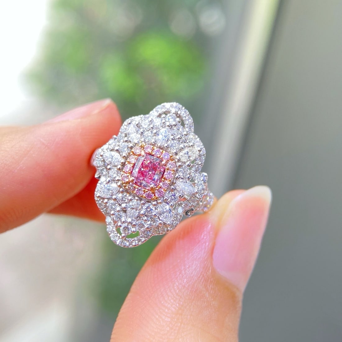 Gia Certified 14k Gold 1.40 Ctw Natural Pink Diamond & Diamond Ring/pendant( Without Chain )