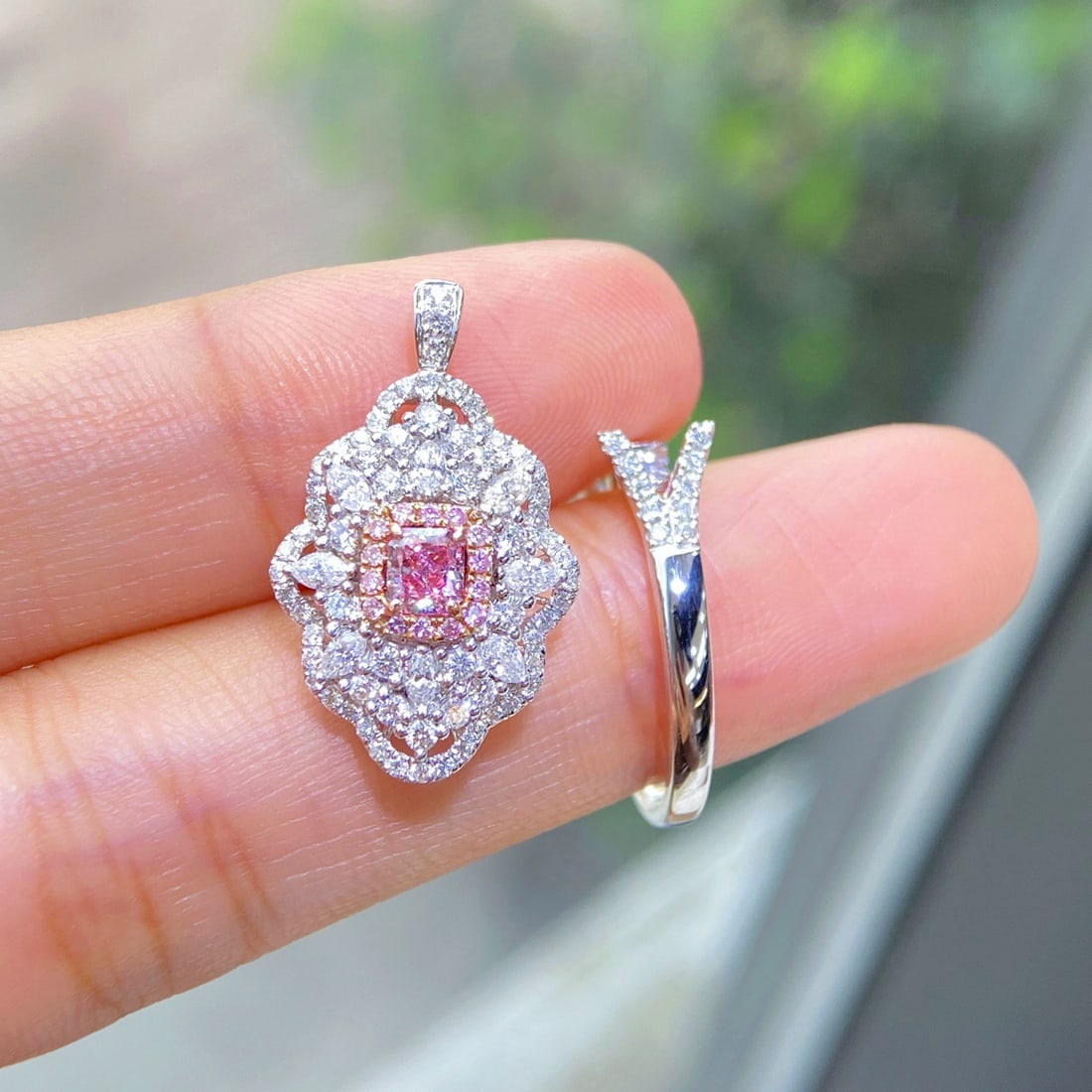 Gia Certified 14k Gold 1.40 Ctw Natural Pink Diamond & Diamond Ring/pendant( Without Chain ) - 2