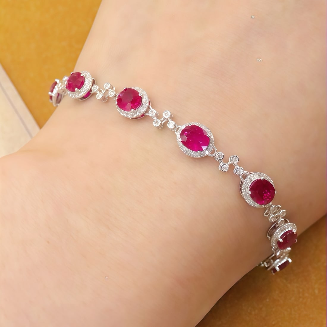 14k Gold 4.16 Ctw Natural Ruby & Diamond Bracelet - 5