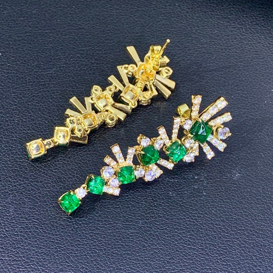 14k Gold 5.20 Ctw Vivid Green Natural Emerald & Sapphire Earrings - 3