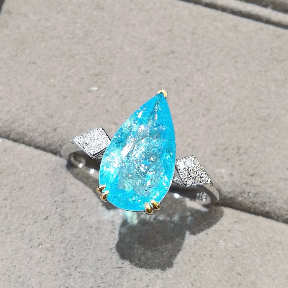 14k Gold 2.42 Ct Natural Paraiba Tourmaline & Diamond Ring - 2
